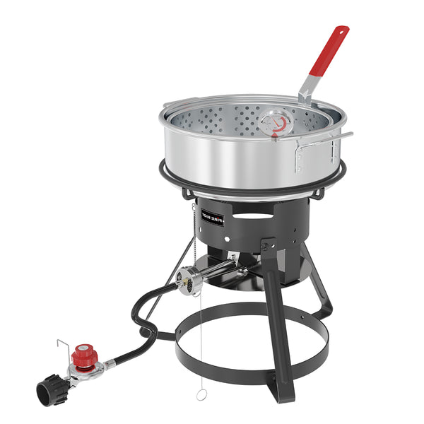 NUUK 10QT Outdoor Fish Fryer Kit, Propane Deep Fryer with Basket, Heavy-Duty Aluminum Pot for Seafood Boil, Camping & Backyard Cooking