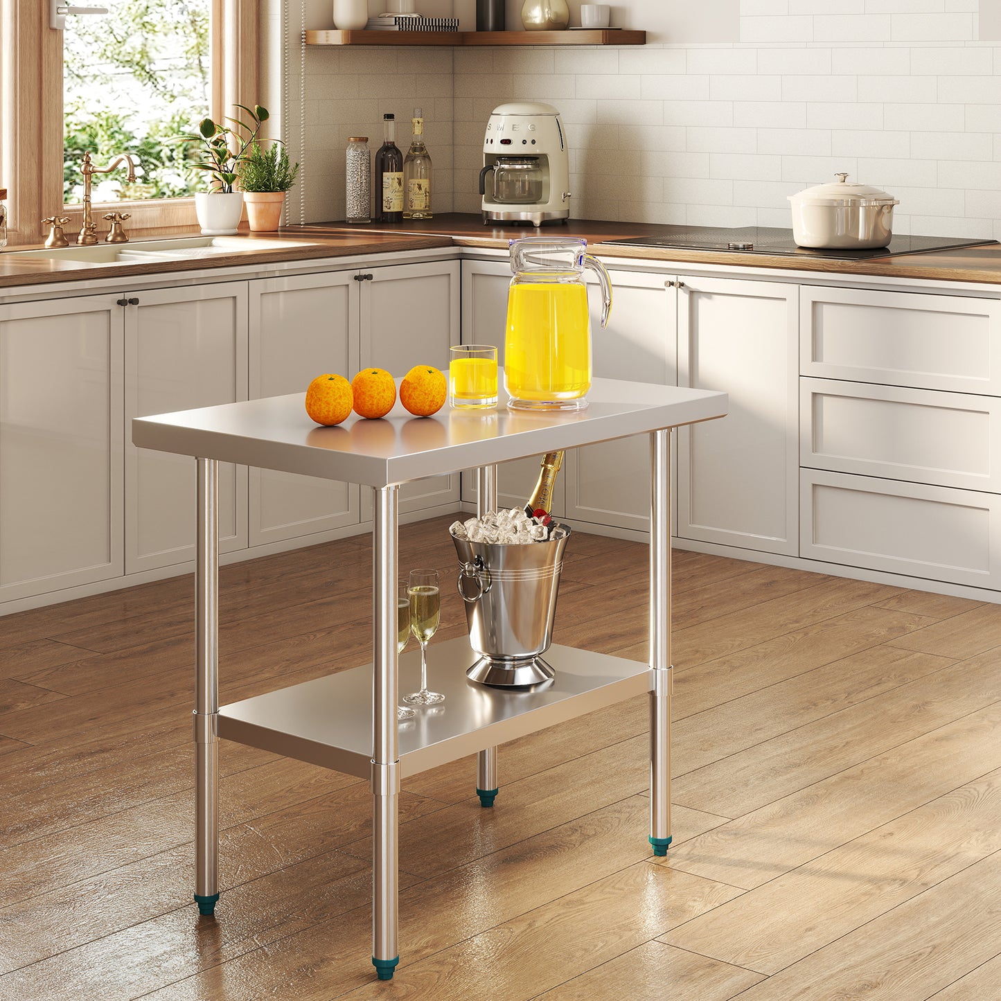 NUUK 24 X 48 Inch Work Table, Stainless Steel Commercial Kitchen Food Prep Table with Adjustable Undershelf