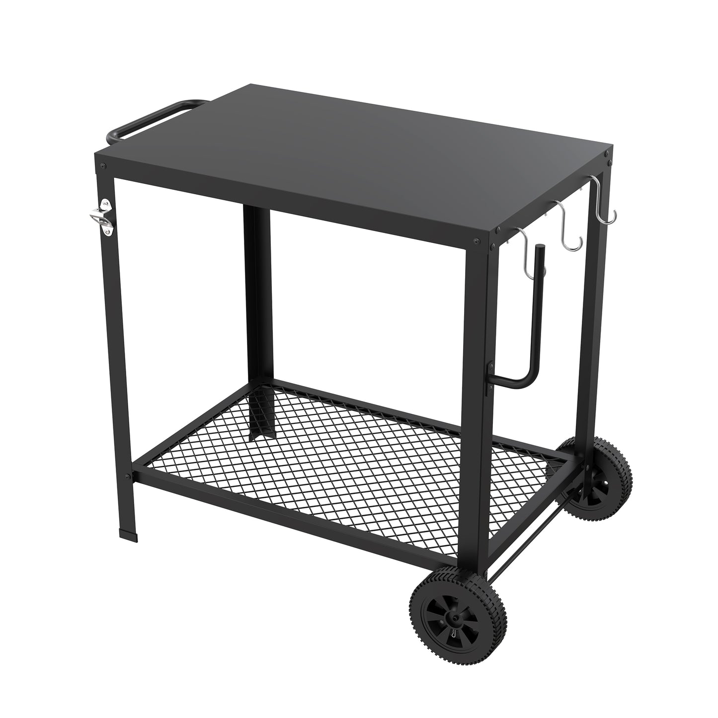NUUK Double-Shelf Rolling Dining Table with Wheels, 20" x 30" Outdoor Grill Cart with Handle and Hook, Stainless Steel Food Prep Table Stand for Patio BBQ and Deck Parties