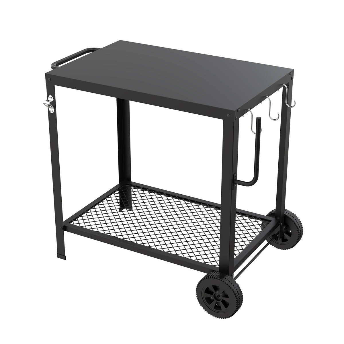 NUUK Double-Shelf Rolling Dining Table with Wheels, 20" x 30" Outdoor Grill Cart with Handle and Hook, Stainless Steel Food Prep Table Stand for Patio BBQ and Deck Parties