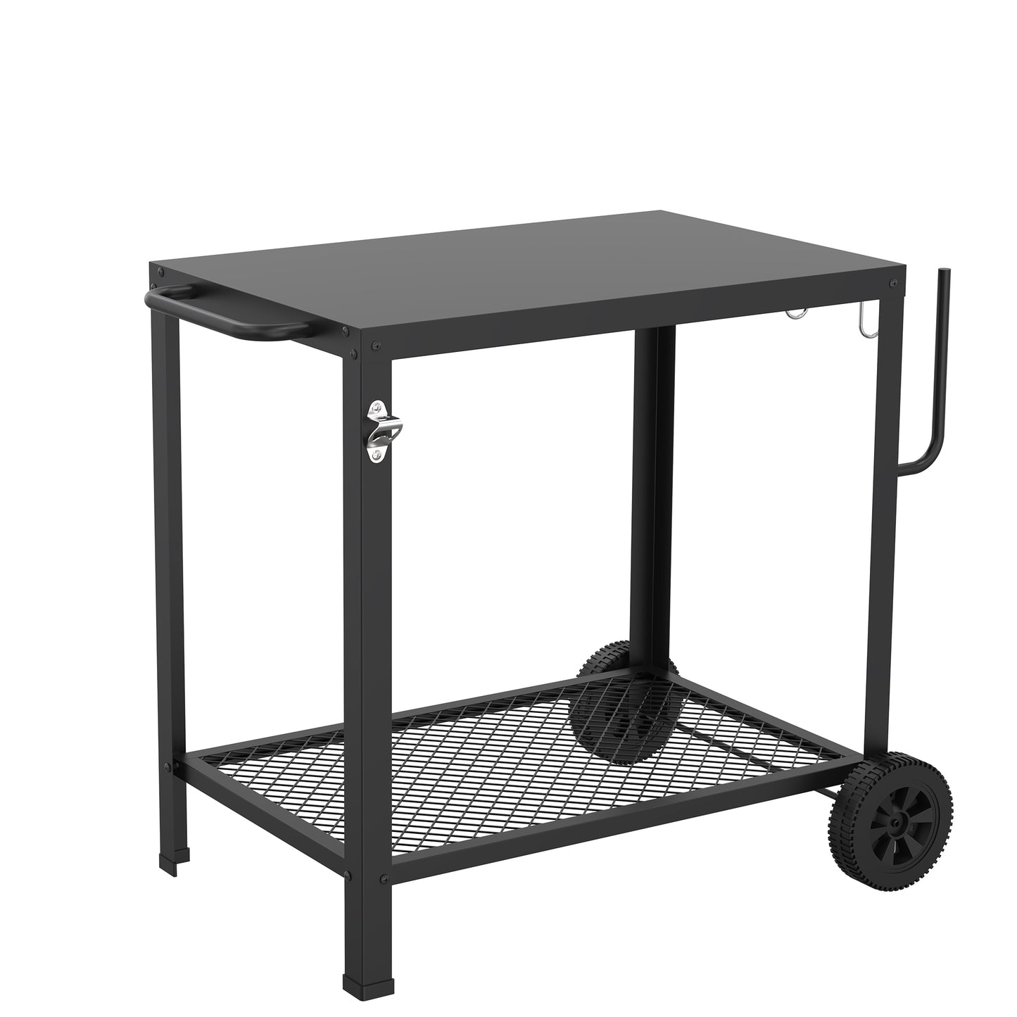 NUUK Double-Shelf Rolling Dining Table with Wheels, 20" x 30" Outdoor Grill Cart with Handle and Hook, Stainless Steel Food Prep Table Stand for Patio BBQ and Deck Parties