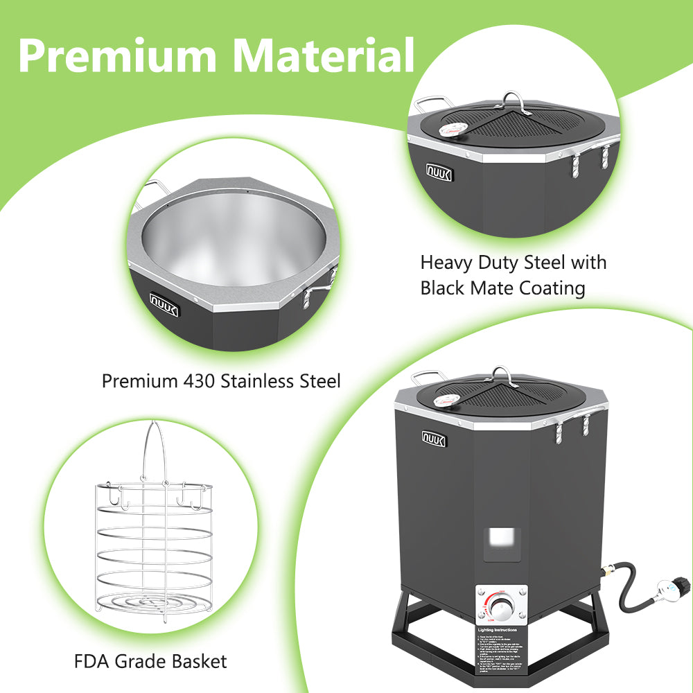 NUUK 30QT Oil Free Outdoor Turkey Fryer, Propane Deep Fryers Burner Stand, 6,000 BTU Cast Iron Burner, Outdoor Deep Fryer, Ideal for Outdoor Cooking