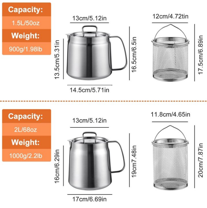 2L Deep Fryer Pot with Basket & Oil Strainer,Japanese Tempura Fryer