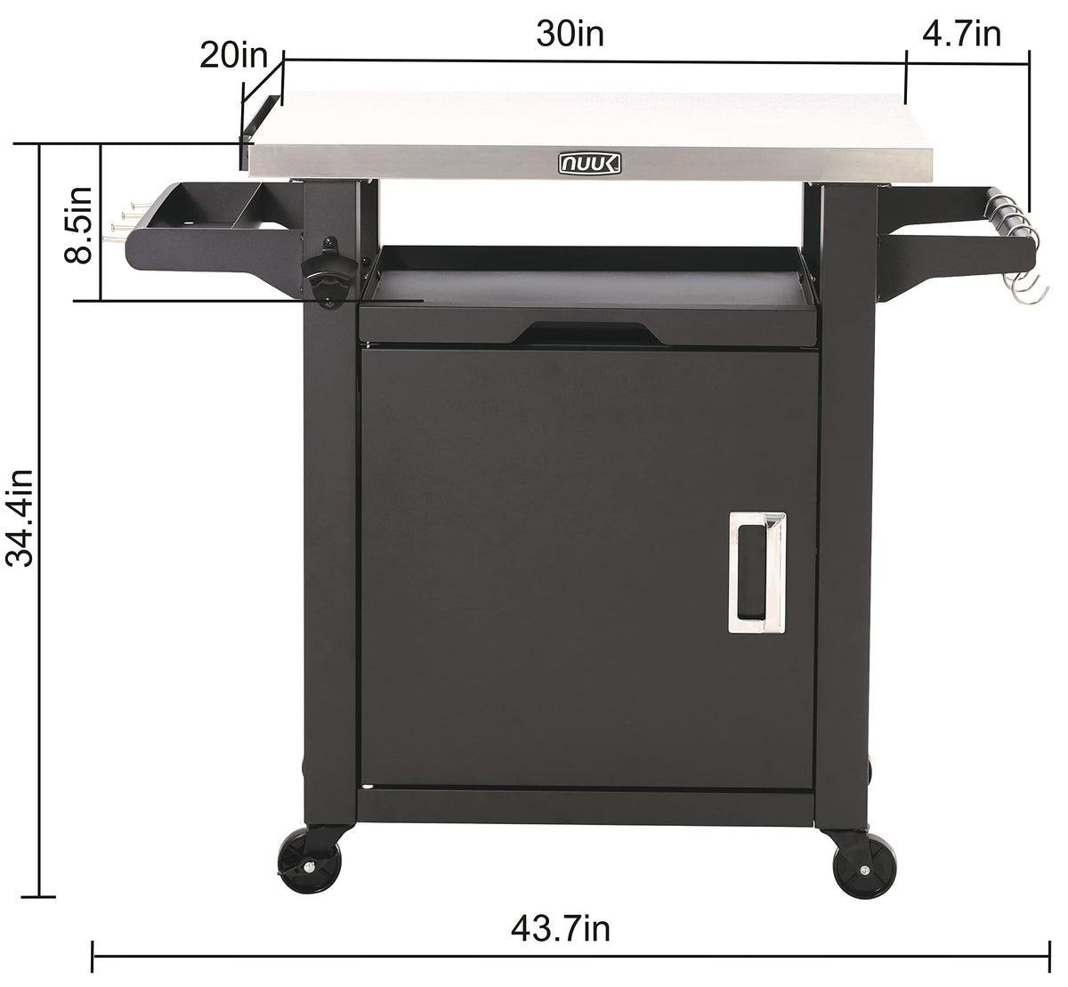 NUUK Outdoor Grill Cart with Storage, Portable Patio Kitchen Island Grill Table with Wheels, BBQ Cart Movable Pizza Oven Table Stand