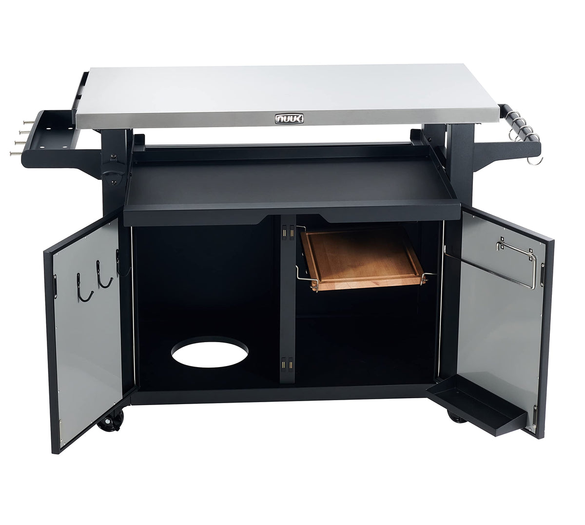 NUUK Outdoor Grill Cart with Storage, Patio Kitchen Island Grill Table with Wheels, BBQ Cart Movable Pizza Oven Table Stand