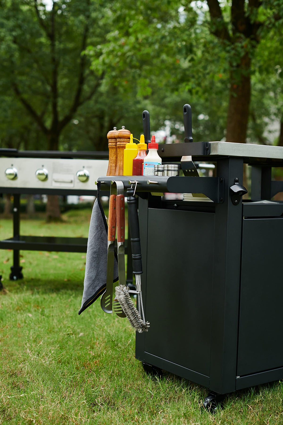 NUUK Outdoor Grill Cart with Storage, Portable Patio Kitchen Island Grill Table with Wheels, BBQ Cart Movable Pizza Oven Table Stand