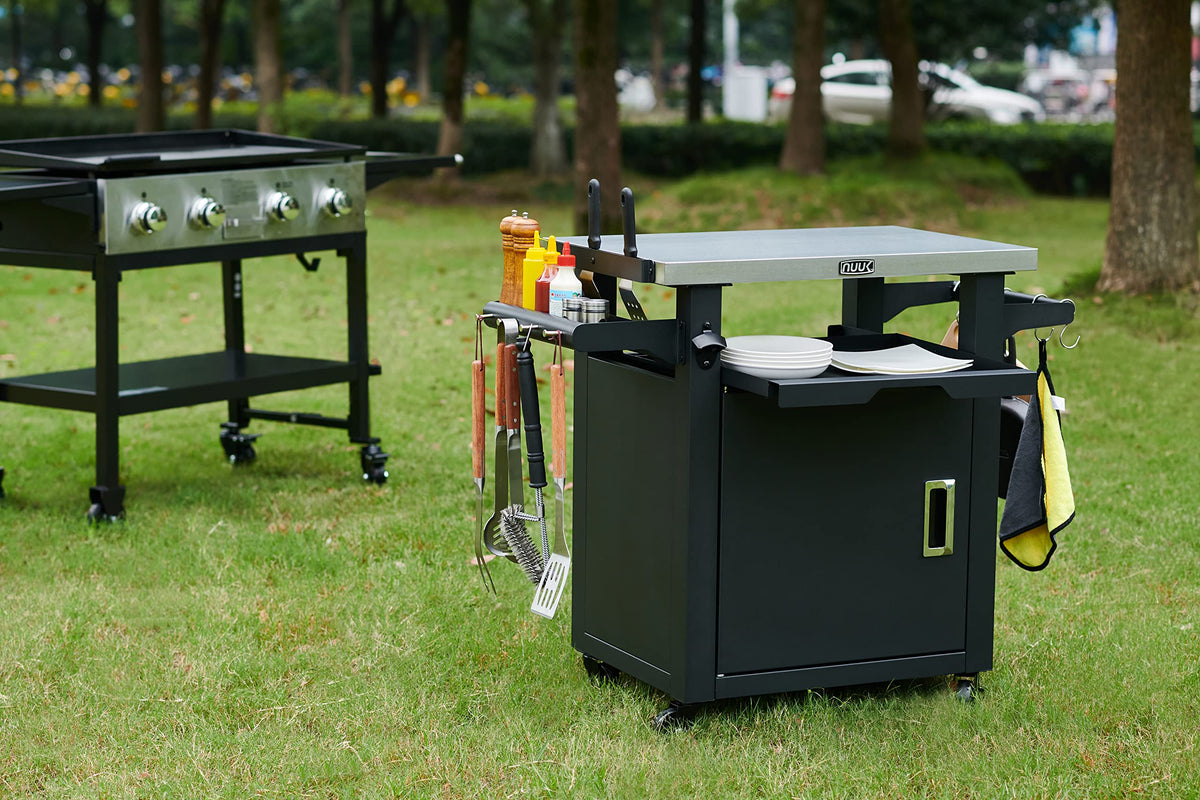 NUUK Outdoor Grill Cart with Storage, Portable Patio Kitchen Island Grill Table with Wheels, BBQ Cart Movable Pizza Oven Table Stand
